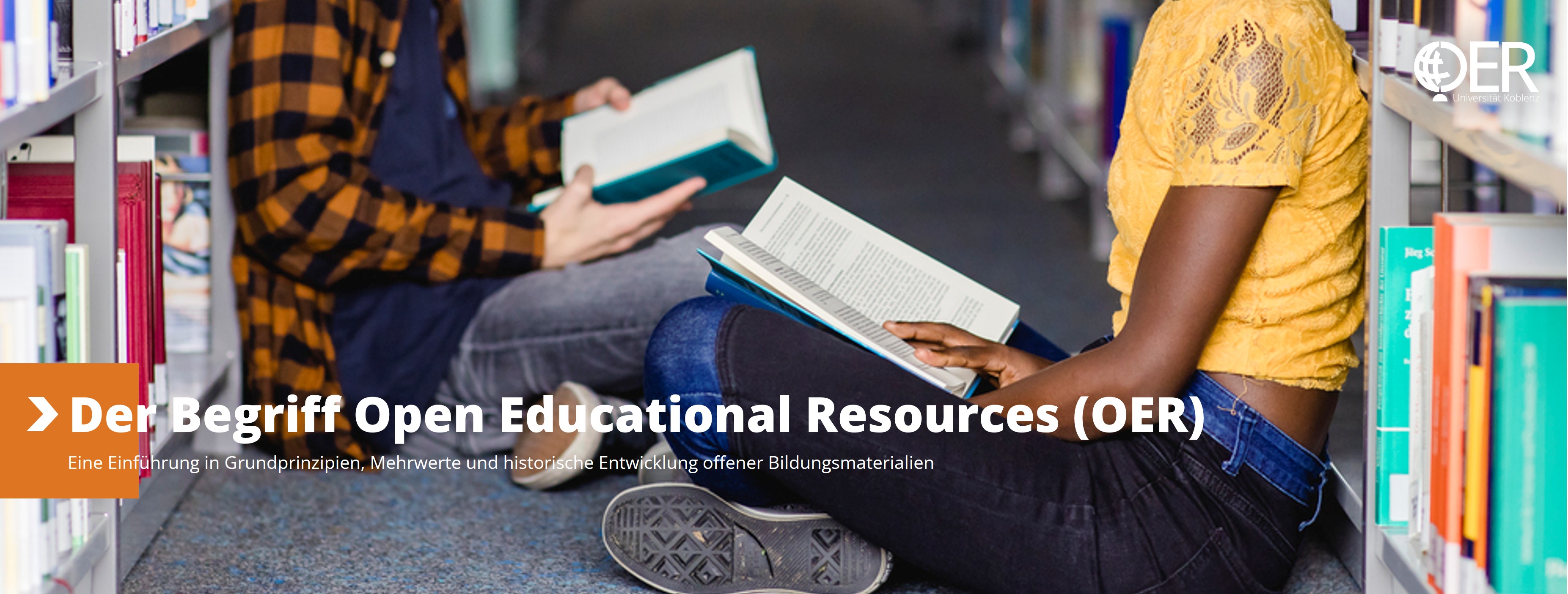Webseitenheader mit Logo des Open Educational Resources (OER) Lab der Universität Koblenz und Bild zum Thema „OER“