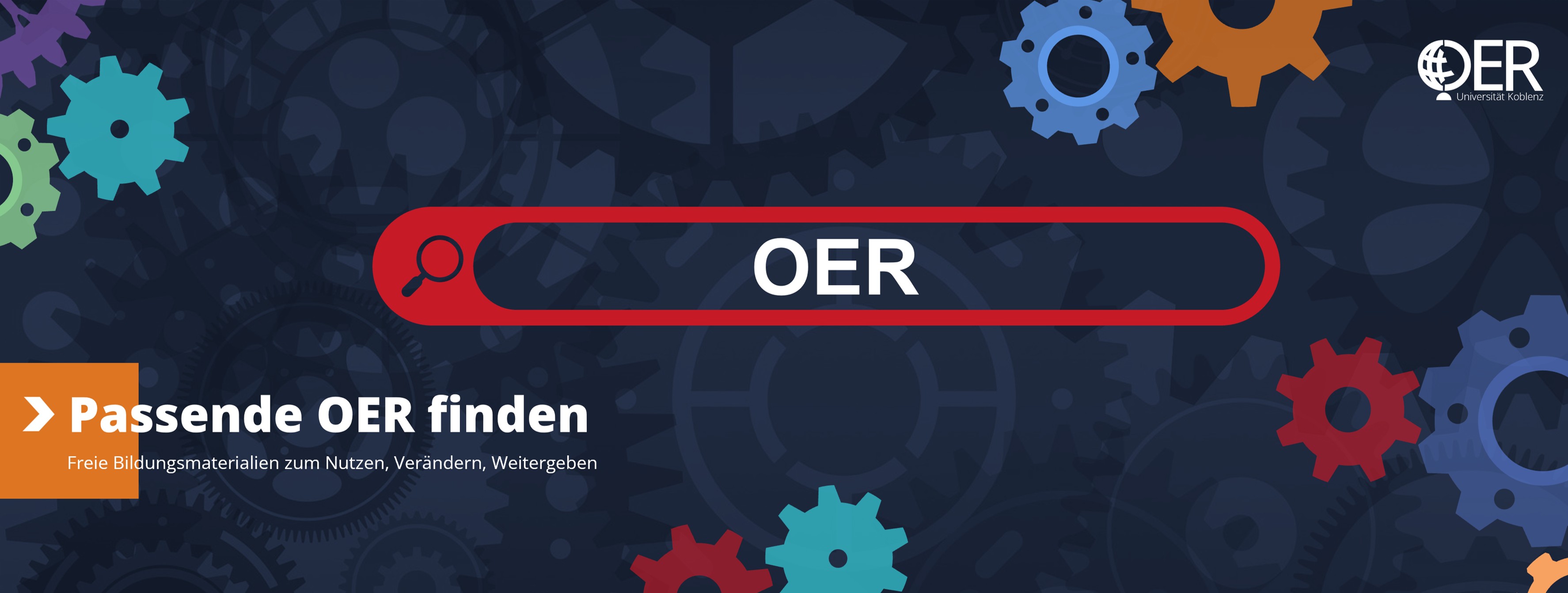 Webseitenheader mit Logo des Open Educational Resources (OER) Lab der Universität Koblenz und Bild zum Thema „Suchen und Finden von OER“