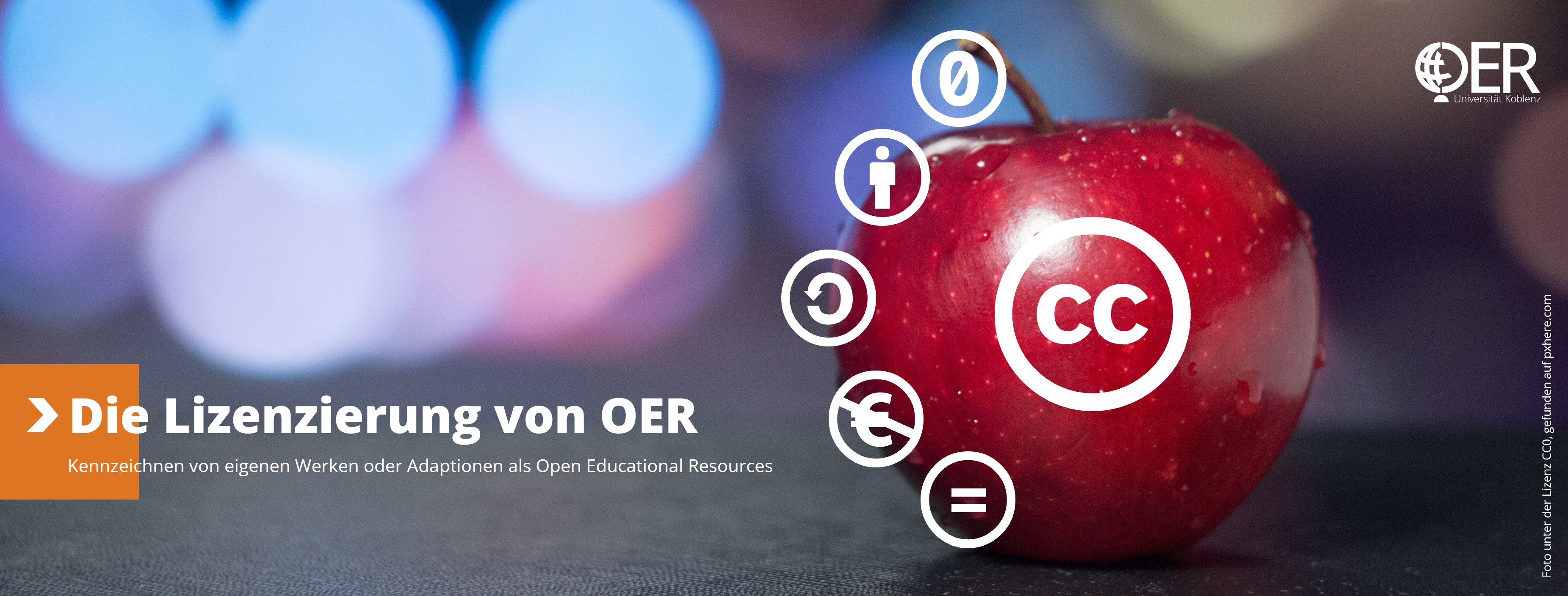 Webseitenheader mit Logo des Open Educational Resources (OER) Lab der Universität Koblenz und Bild zum Thema „Lizenzierung von OER“