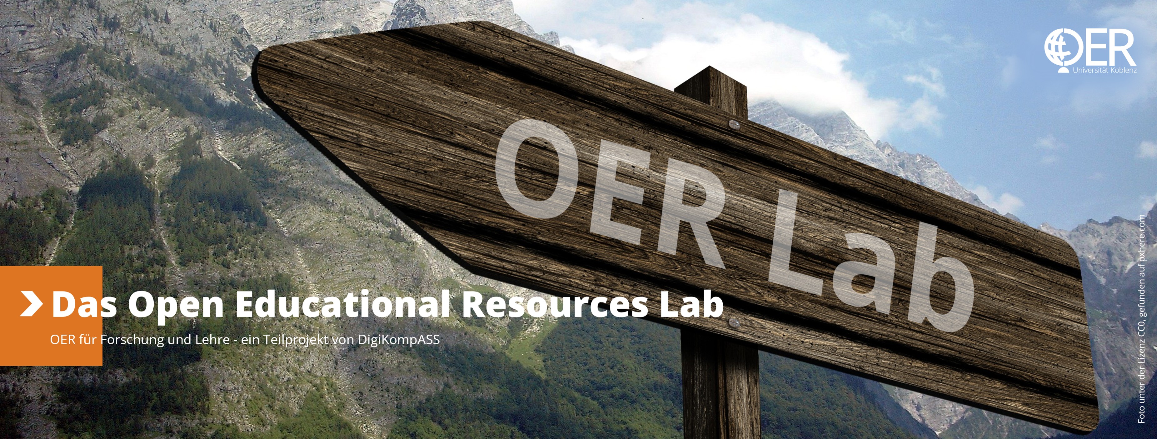 Webseitenheader mit Logo des Open Educational Resources (OER) Lab der Universität Koblenz und Bild zum Thema „Projekt OER Lab“