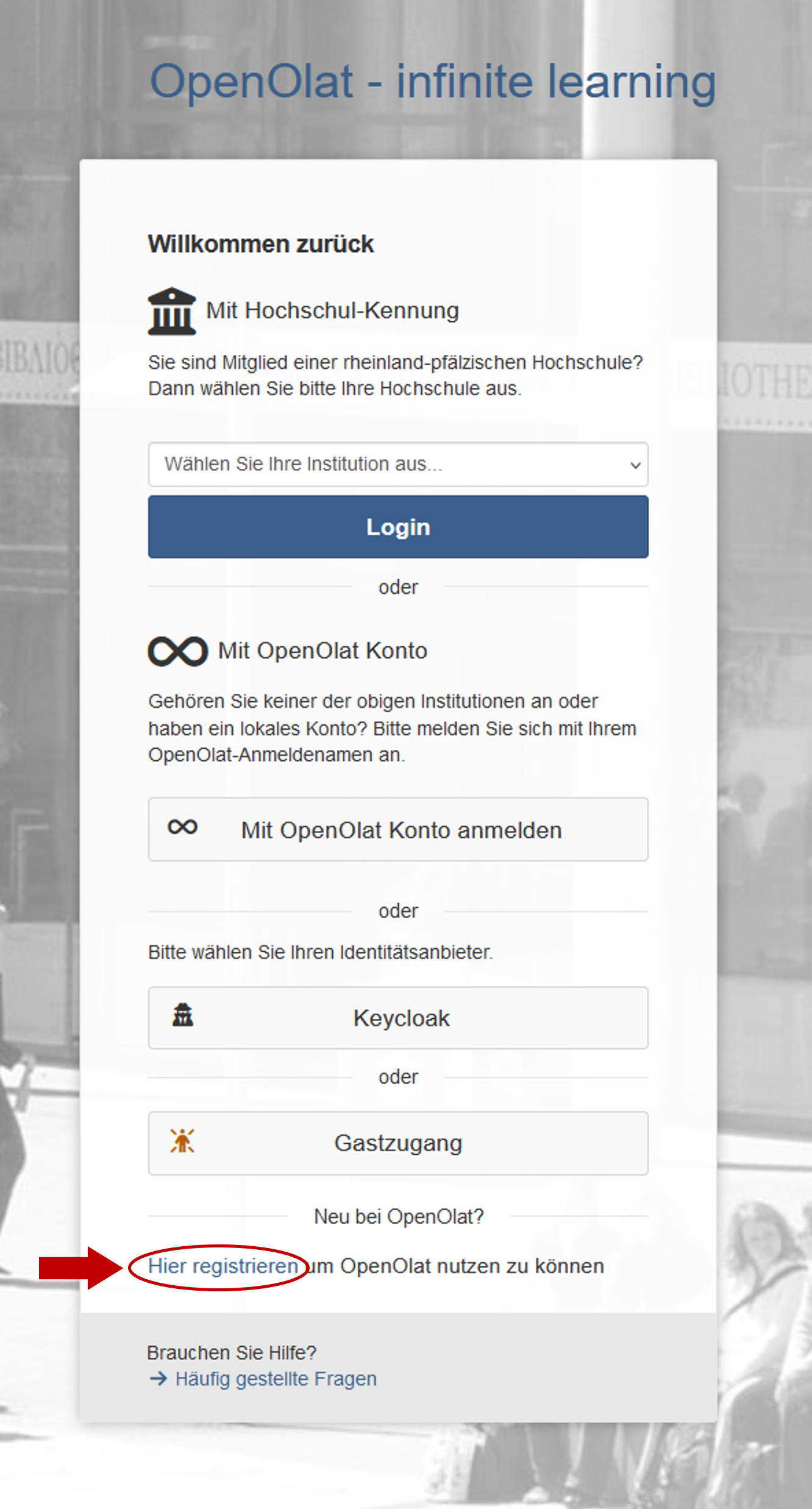 Screenshot Registrierung OpenOlat
