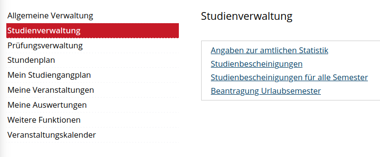 Navigation zu "Studienbescheinigung für alle Semester"