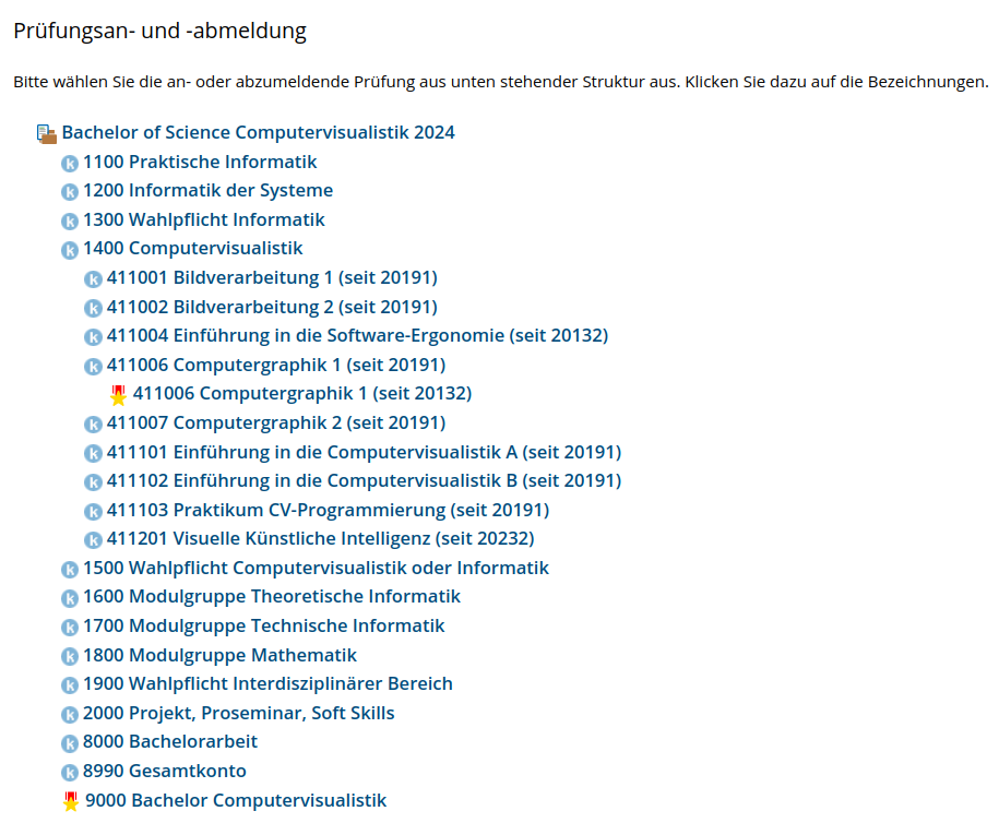 Navigation durch den Prüfungsbaum im Bachelor Computervisualistik in KLIPS