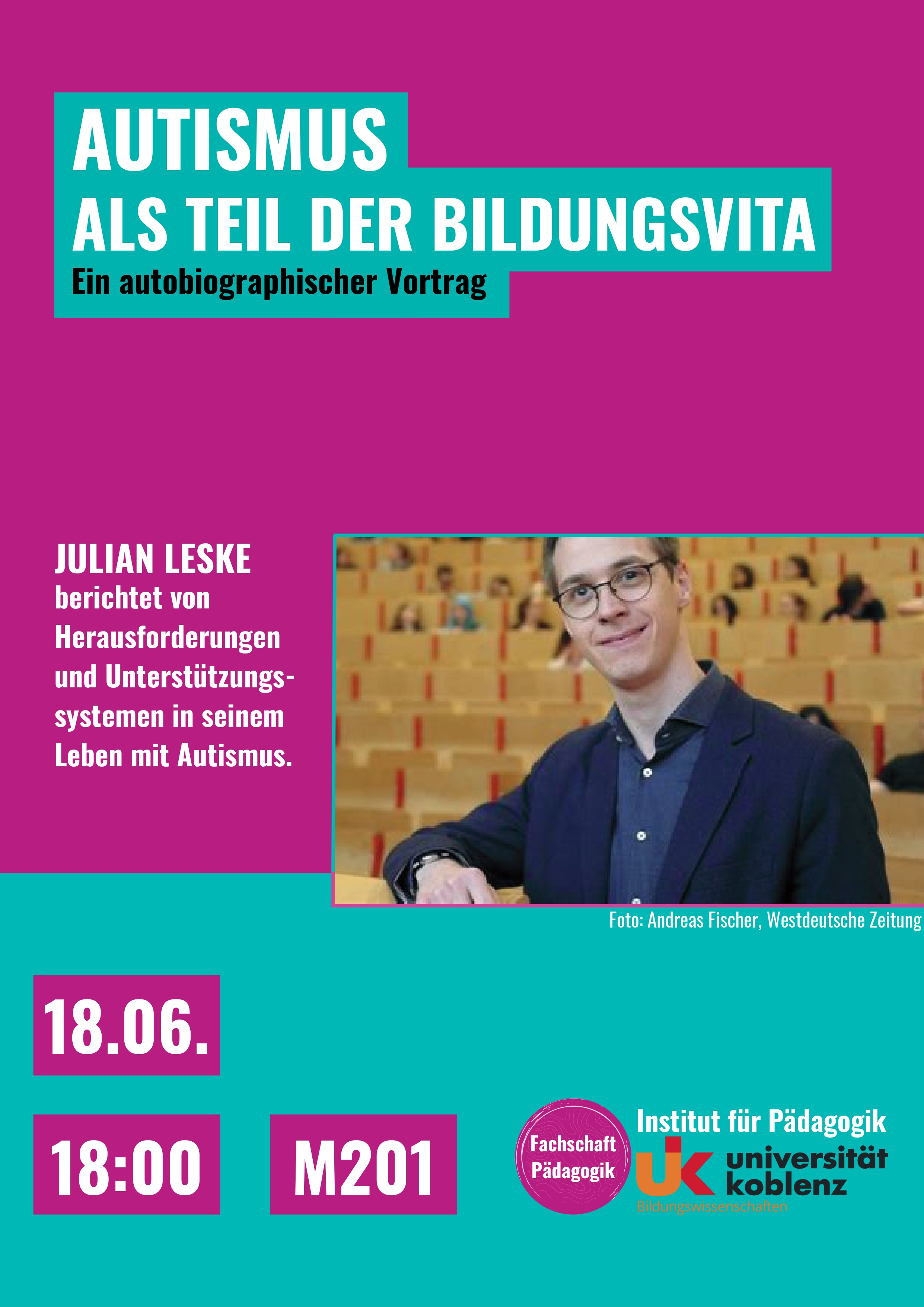 Vortrag Autismus als Teil der Bildungsvita, am 18.06.2025 um 18.00 Uhr in M201