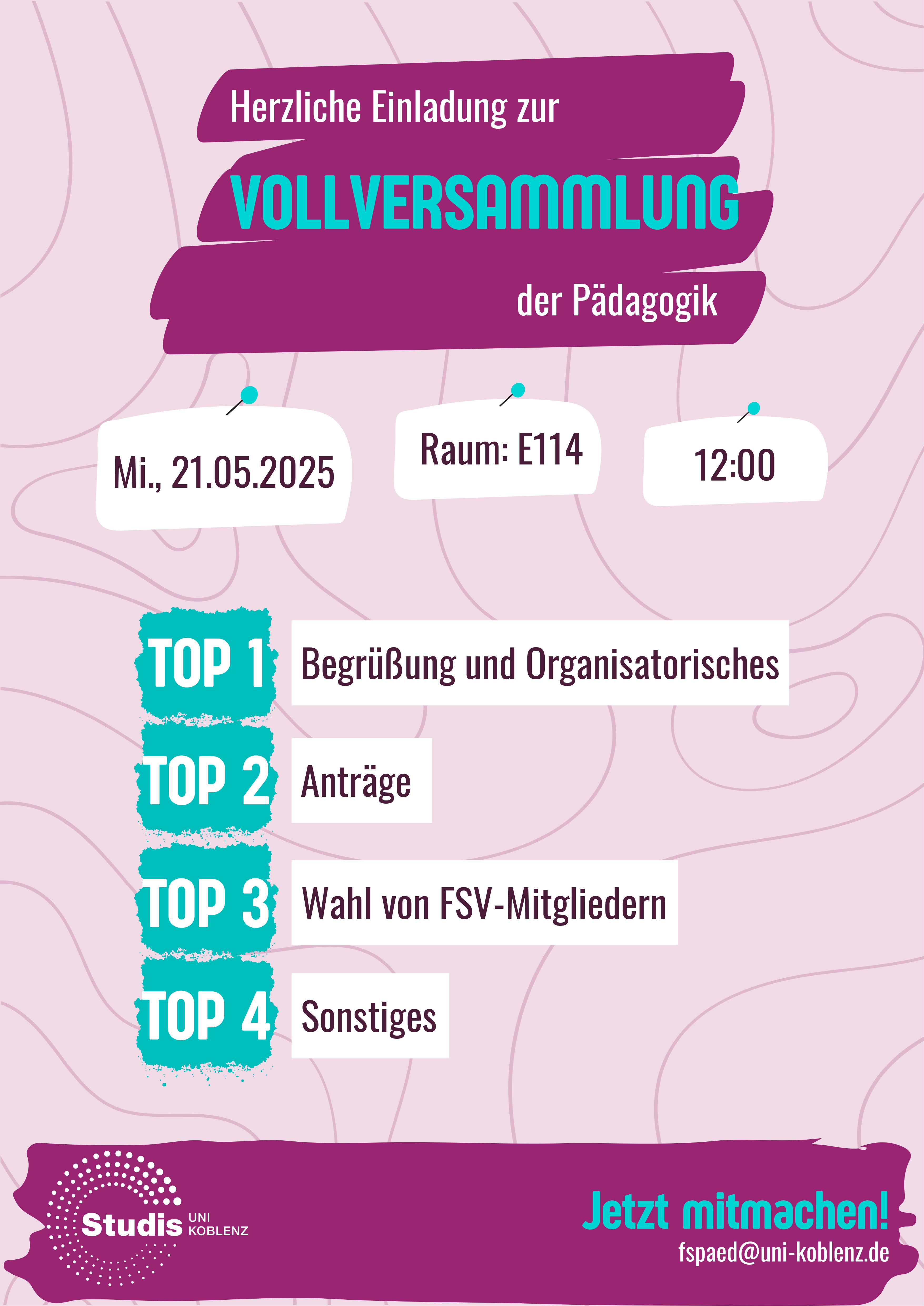Vollversammlung am 21.05.2025 um 12.00 Uhr in E114