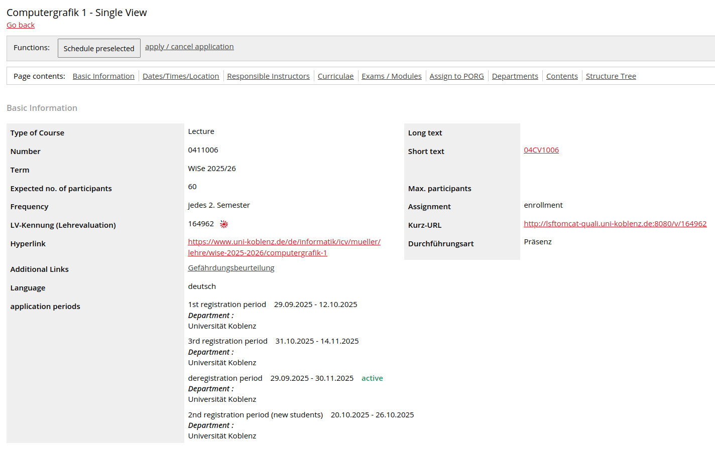 Lecture "Computer graphics 1" - detailled view in KLIPS